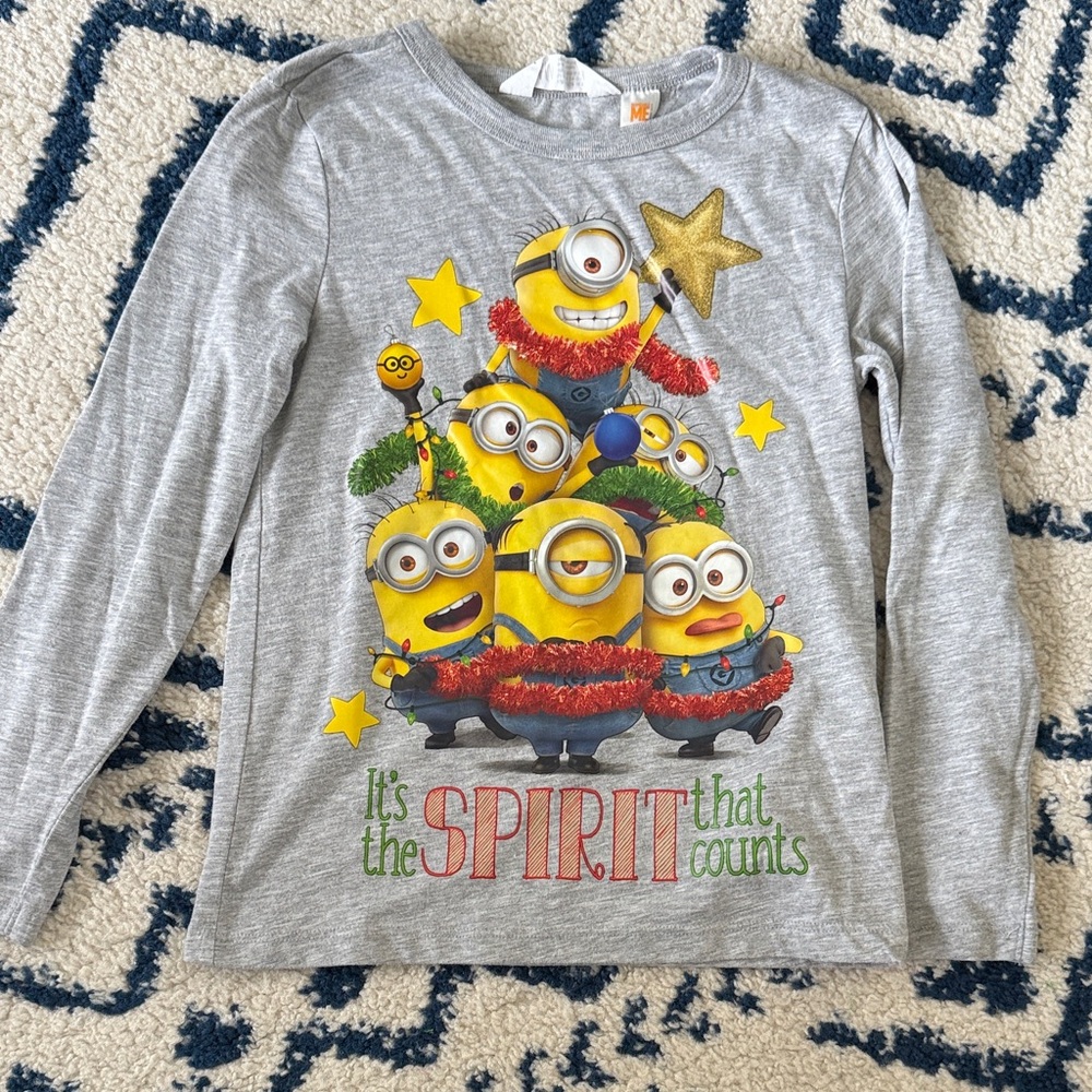 Minions Gray Long Sleeve Kids Christmas  Shirt